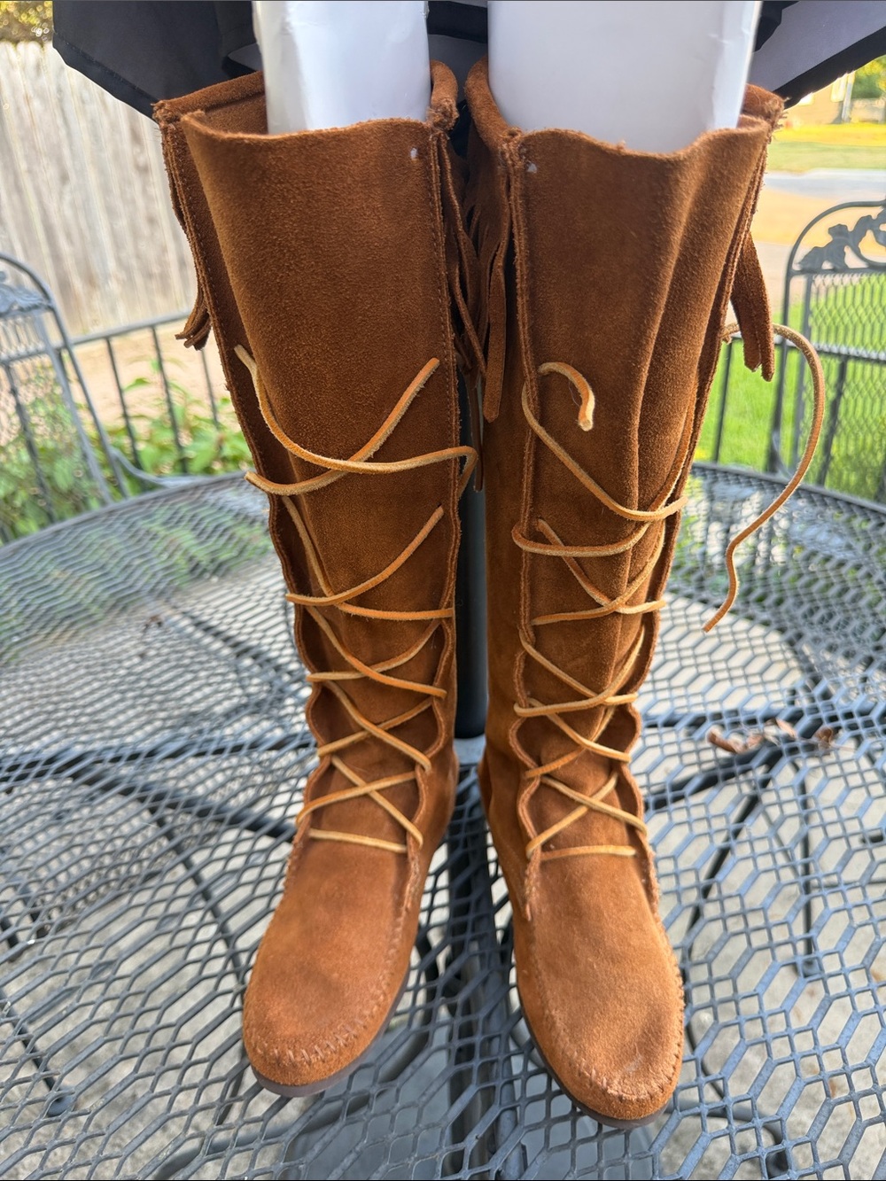 Minnetonka Tan Suede Boot Interior with Stamped Logo